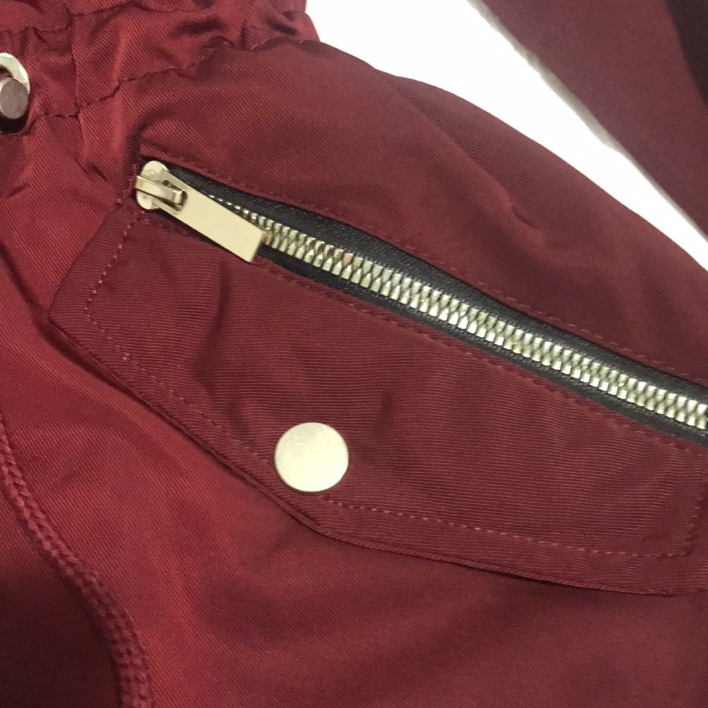 Women's Burgundy Parka with Faux Fur Hood - Picture 5 of 15